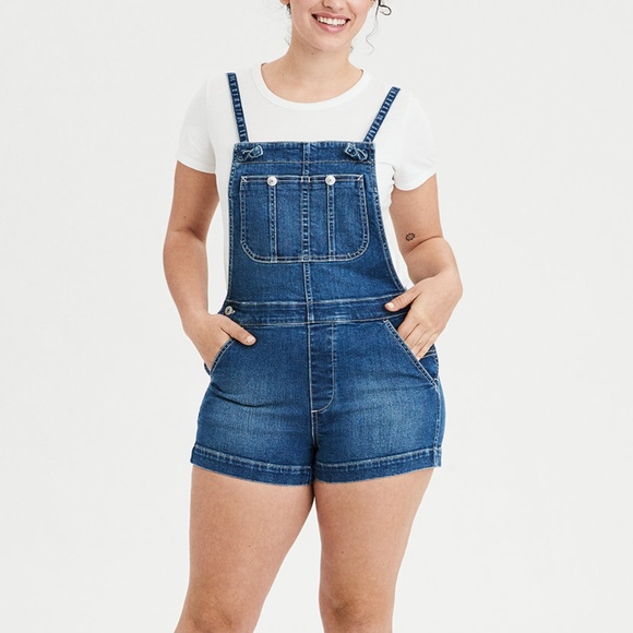 American Eagle Outfitters Denim - AE HIGH-WAISTED DENIM SHORT OVERALL